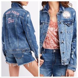 Cello “Not Your Bae” Oversized Patch Denim Jacket